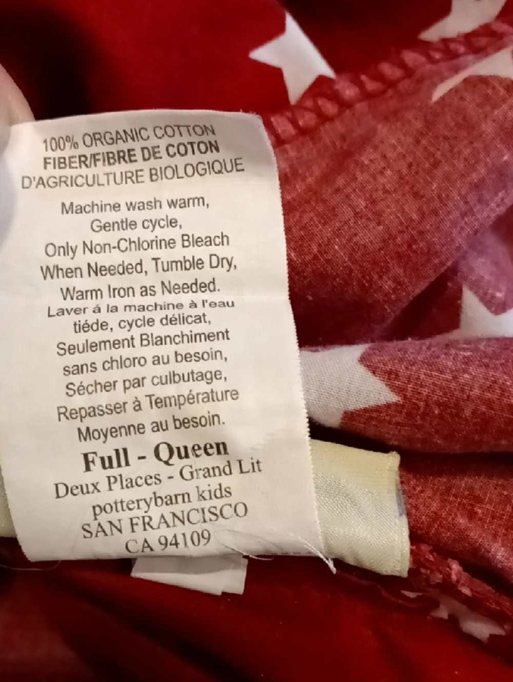 Pottery Barn Kids F/Q Stars Organic Cotton Percale Duvet Cover *Flaw*